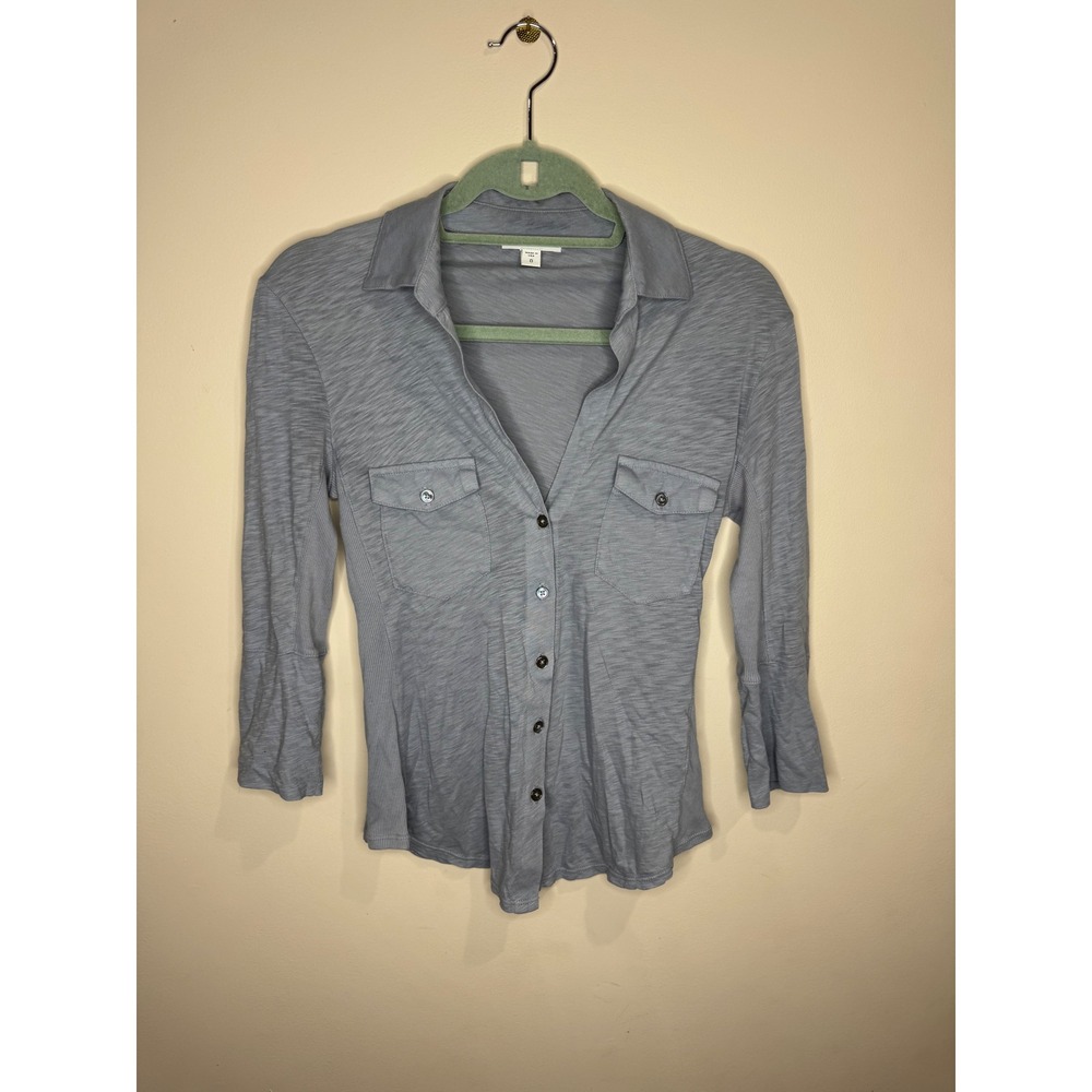 James Perse Contrast Panel Shirt sz 0 XS Blue Gray 100% cotton